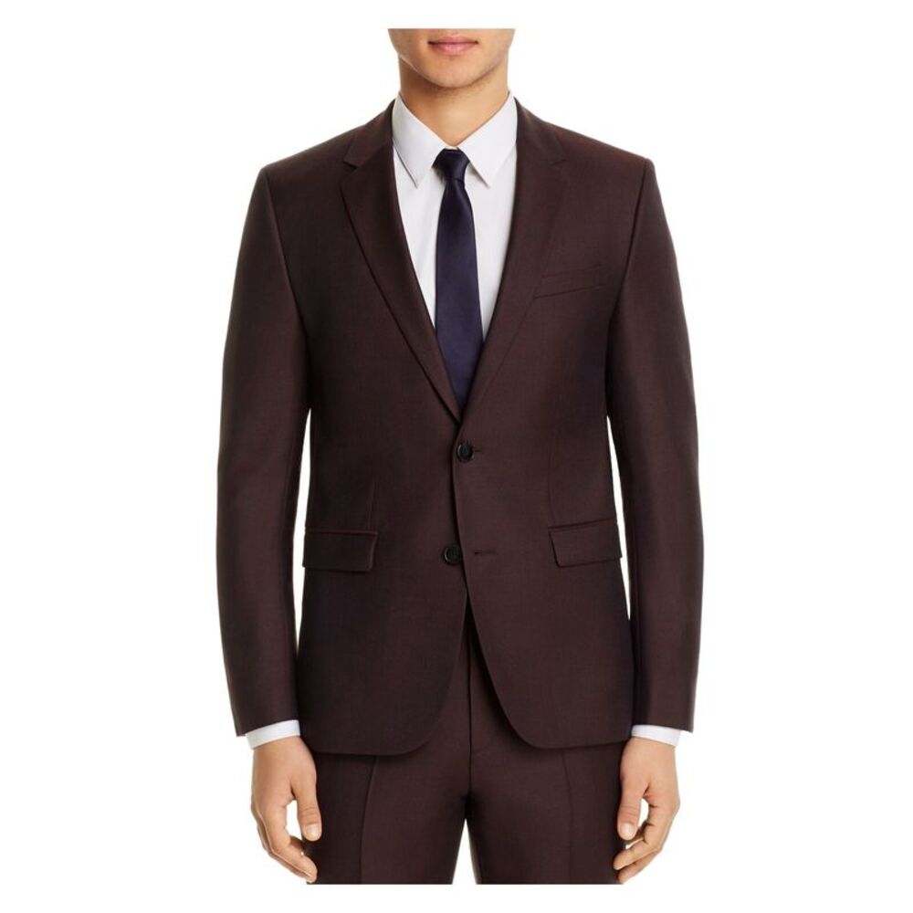 HUGO Mens Astian Burgundy Extra Slim Fit Wool Blend Suit Separate Blazer 36R